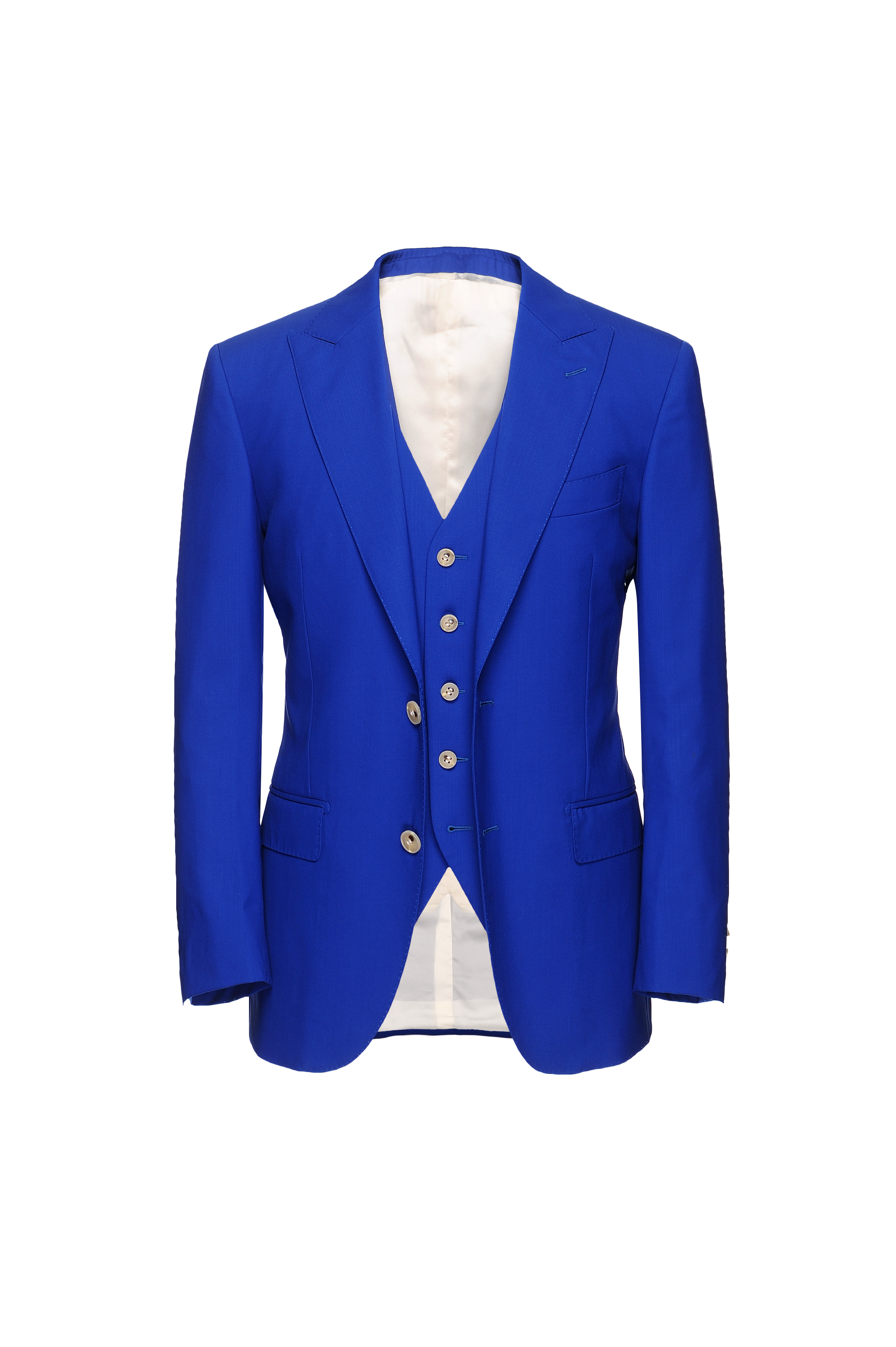 SN005 blue three-piece suit displayed on a white background
